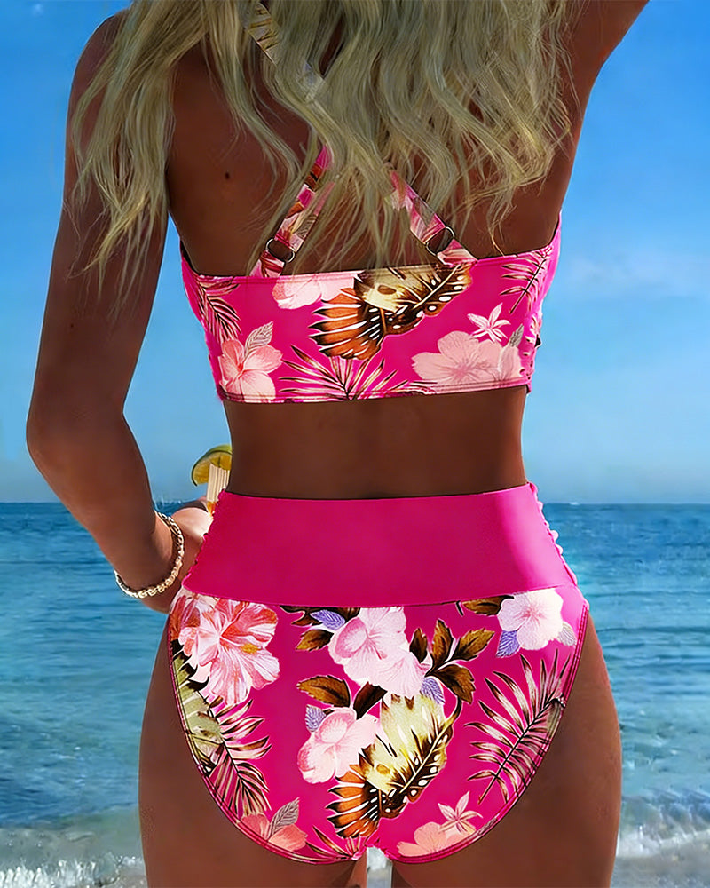 Sofía – Bikini floral talle alto escote en V
