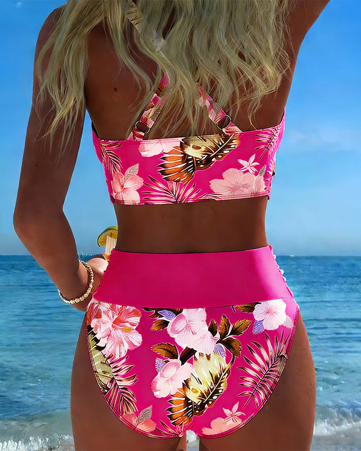 Sofía – Bikini floral talle alto escote en V