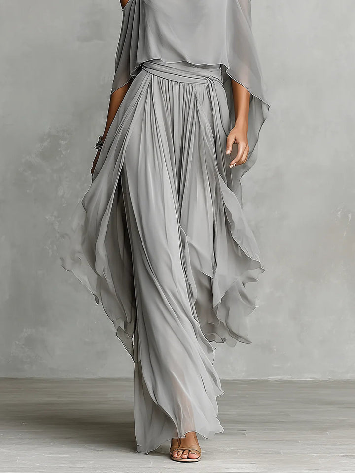 Isabella – Conjunto elegante de hombros descubiertos y pantalones grises