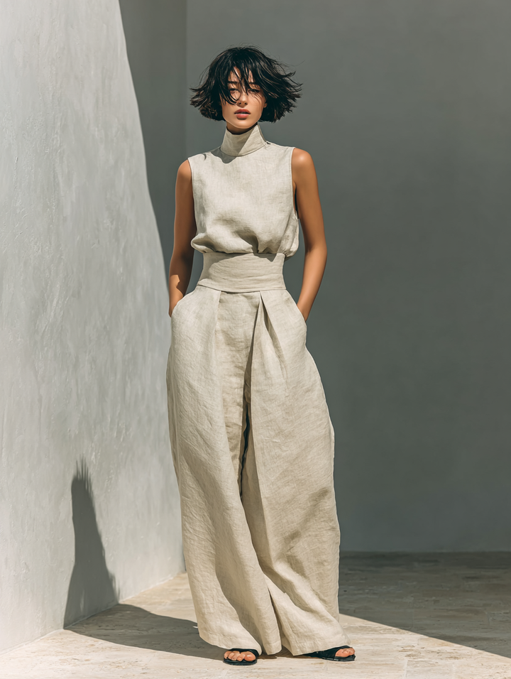María – Conjunto elegante de tirantes y pantalones anchos suaves