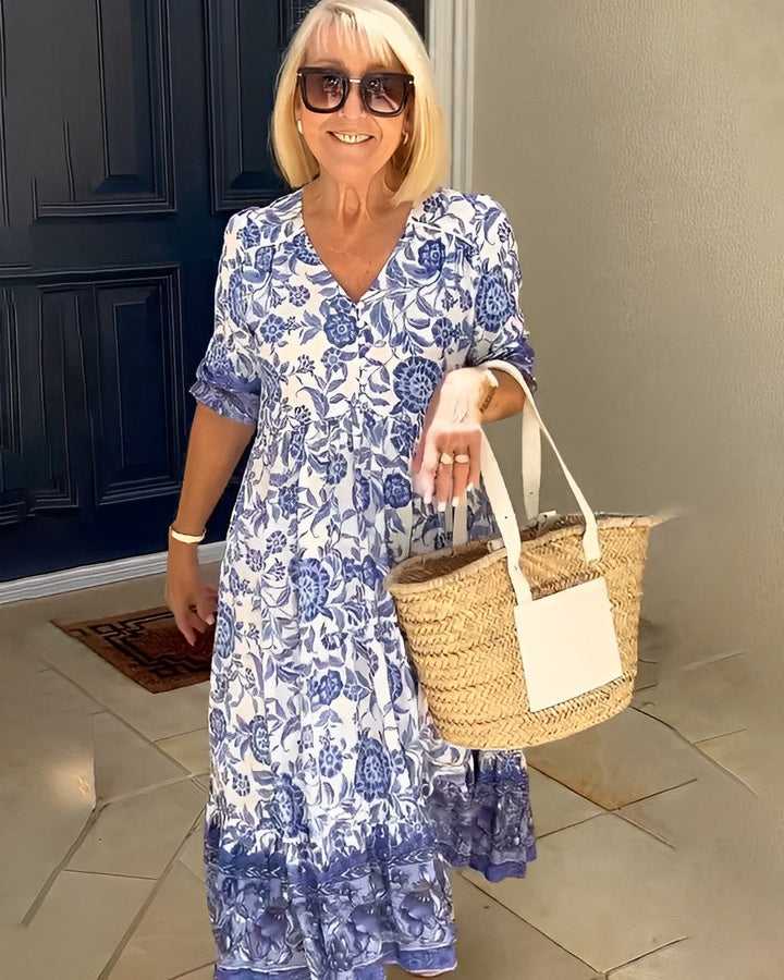 Clara – Vestido floral escote en V y falda A-line