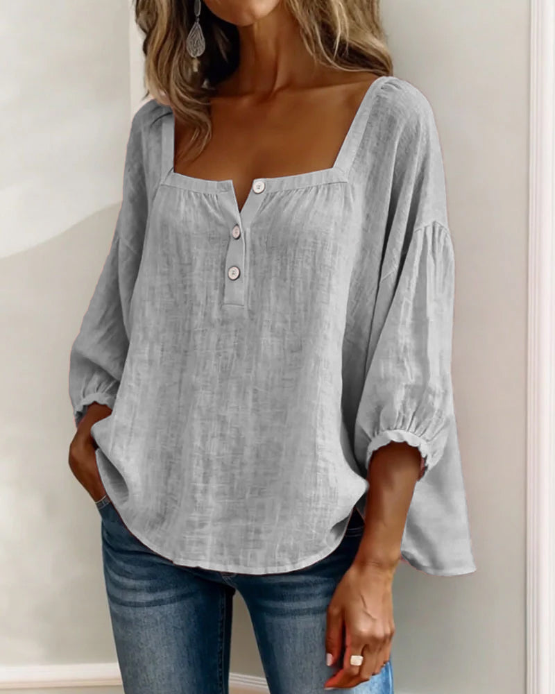 Valentina – Blusa cuello cuadrado manga larga