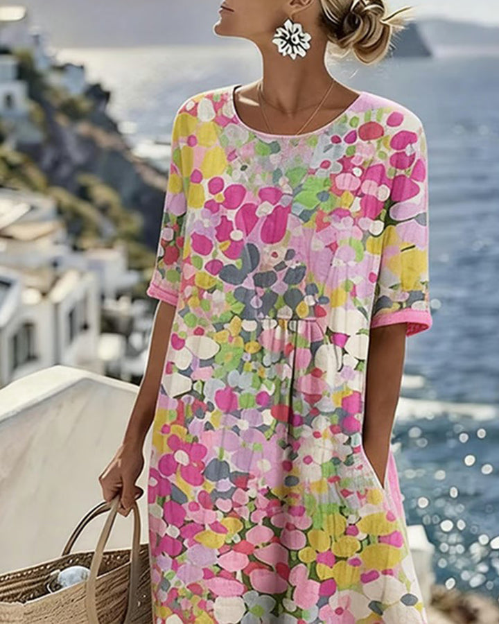Lucía – Vestido midi floral cuello redondo