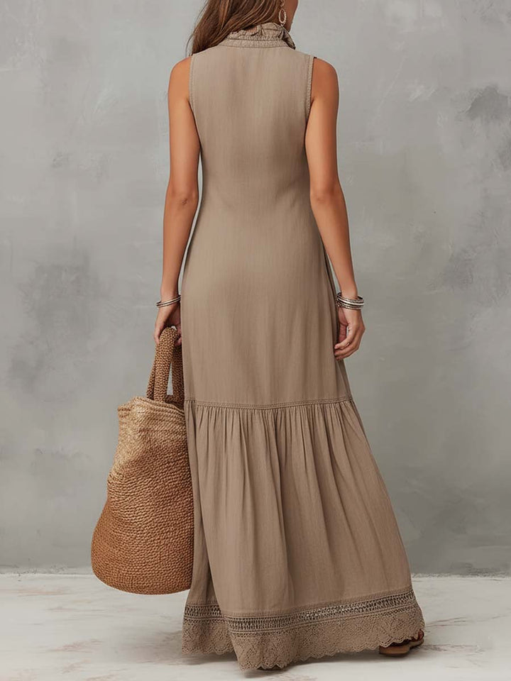 Claudia – Vestido largo elegante sin mangas en tono arena