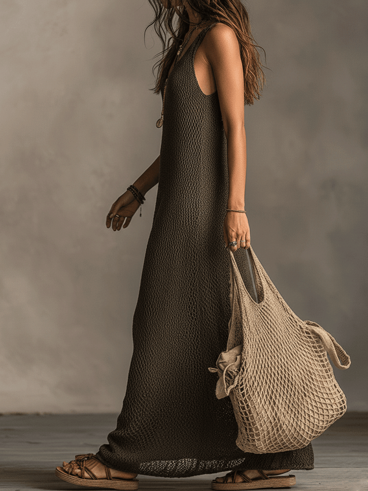 Verónica – Mono largo fluido elegante estilo bohemio en tono oliva