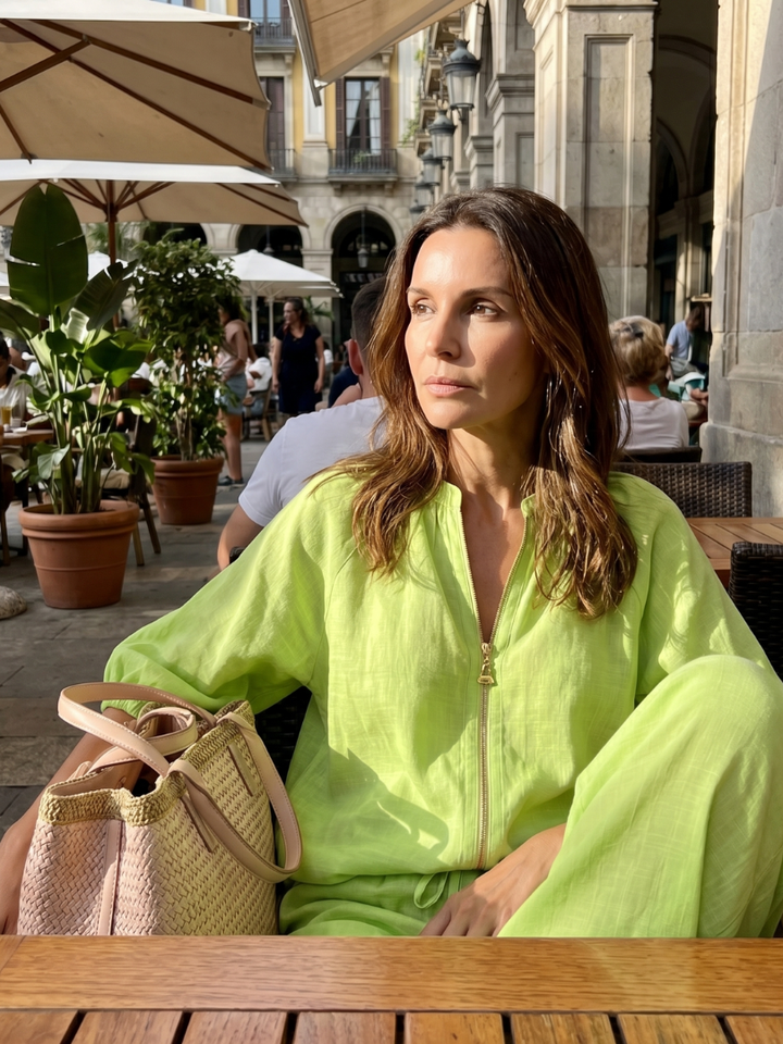 Natalia – Conjunto de blusa elegante y pantalones de pierna ancha
