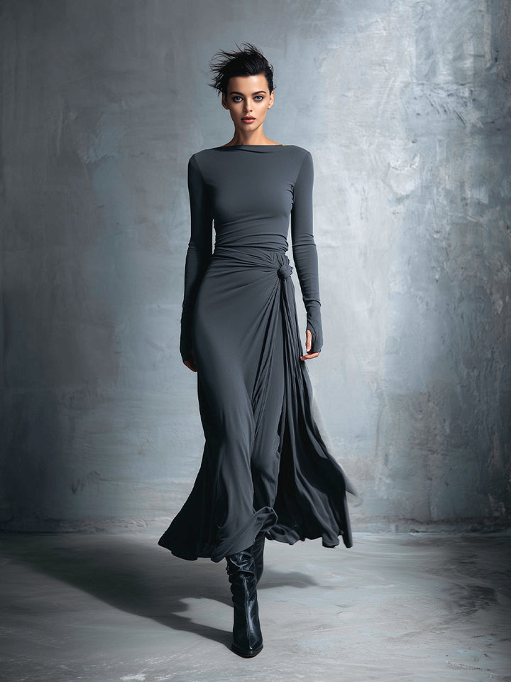 Naiara – Vestido maxi elegante con nudo lateral