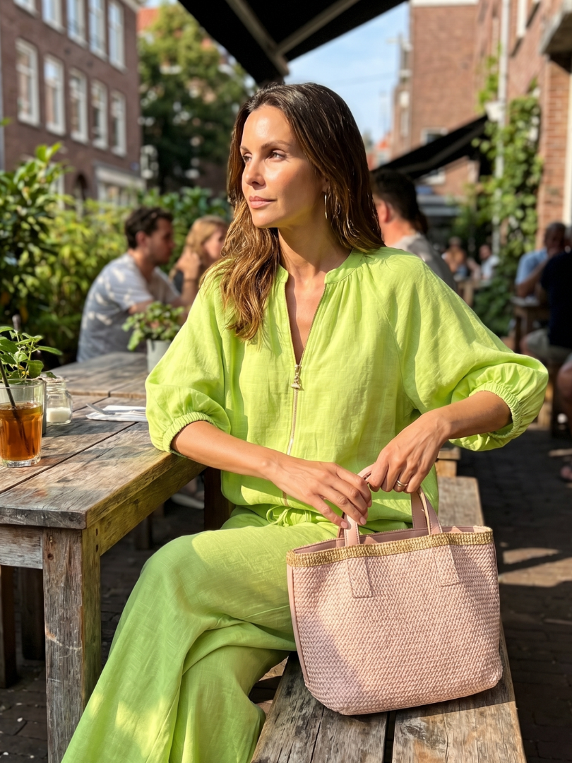 Natalia – Conjunto de blusa elegante y pantalones de pierna ancha