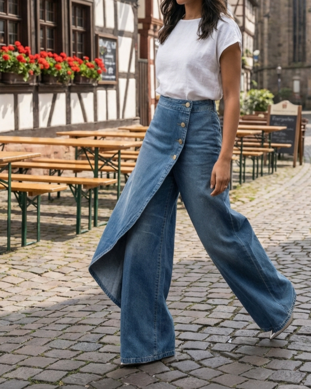 Clara – Pantalones vaqueros elegantes con vuelta