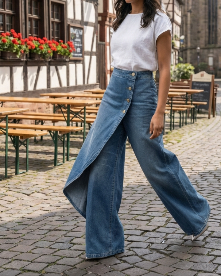 Clara – Pantalones vaqueros elegantes con vuelta