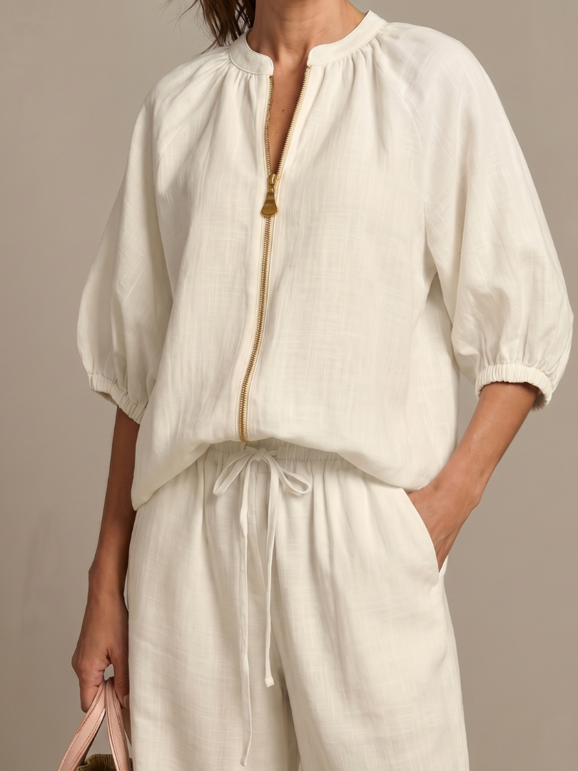 Natalia – Conjunto de blusa elegante y pantalones de pierna ancha