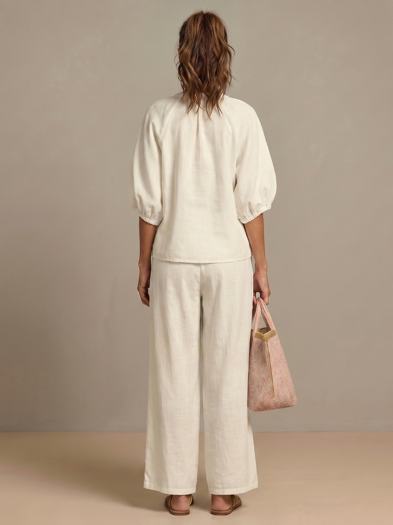 Natalia – Conjunto de blusa elegante y pantalones de pierna ancha