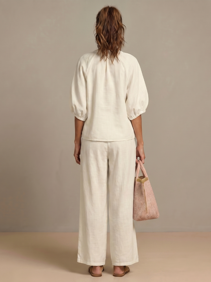 Natalia – Conjunto de blusa elegante y pantalones de pierna ancha