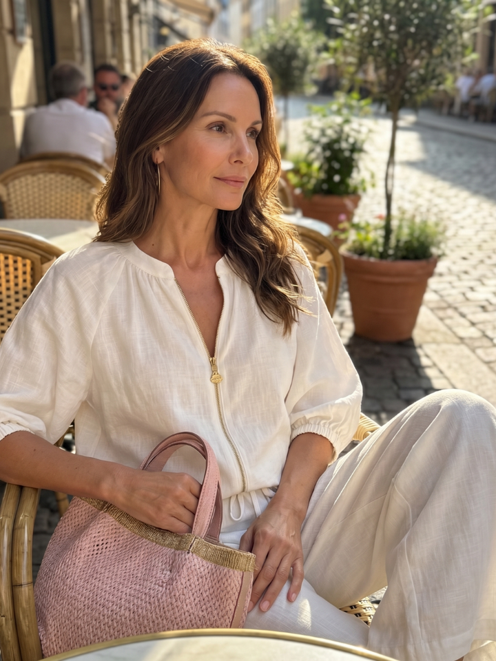 Natalia – Conjunto de blusa elegante y pantalones de pierna ancha