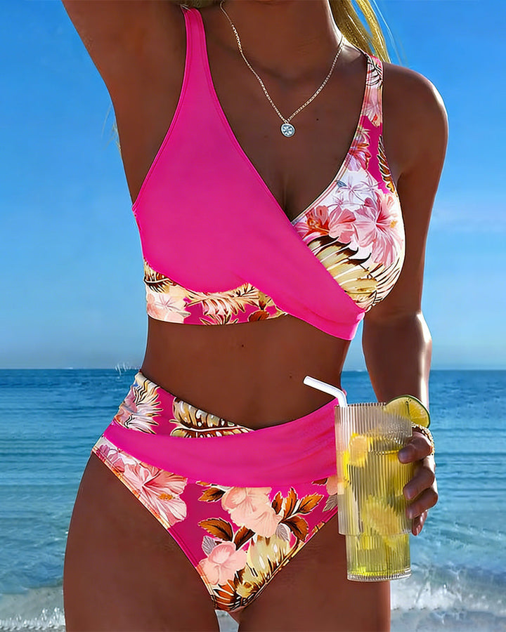 Sofía – Bikini floral talle alto escote en V