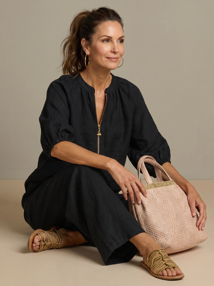 Natalia – Conjunto de blusa elegante y pantalones de pierna ancha