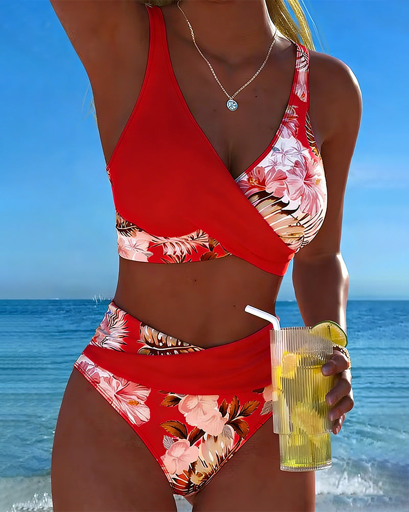 Sofía – Bikini floral talle alto escote en V