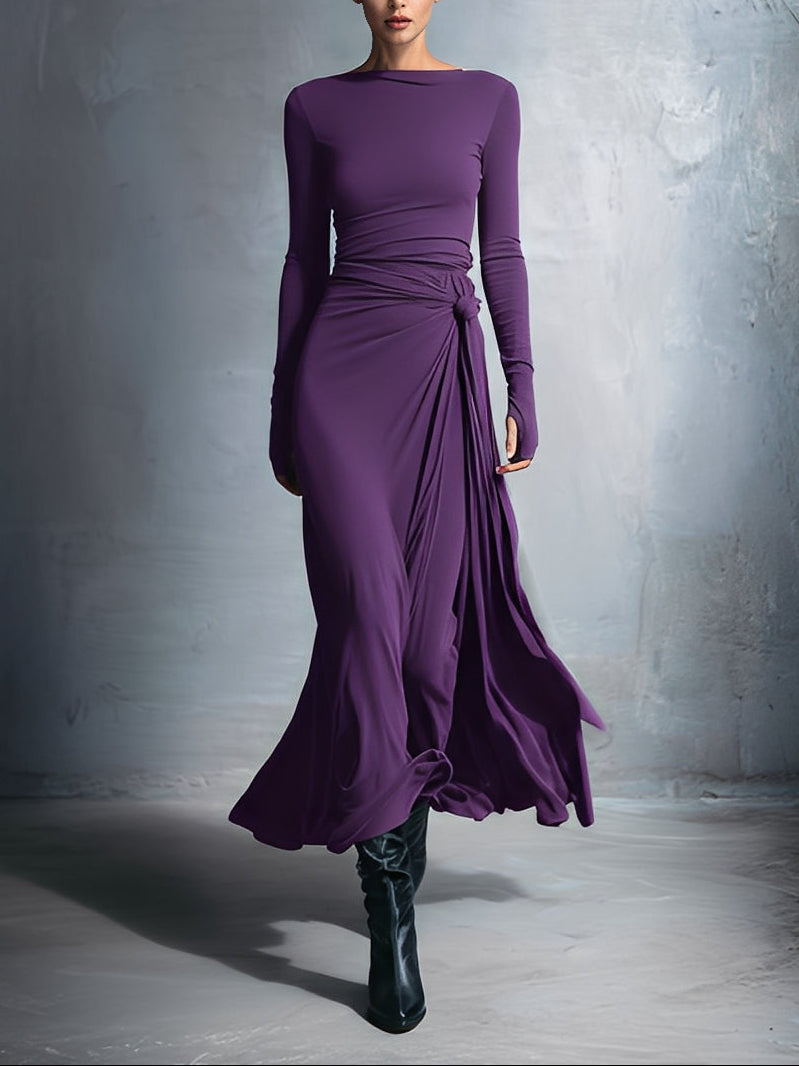 Naiara – Vestido maxi elegante con nudo lateral