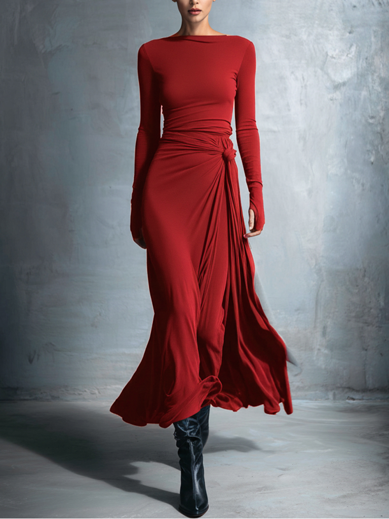 Naiara – Vestido maxi elegante con nudo lateral