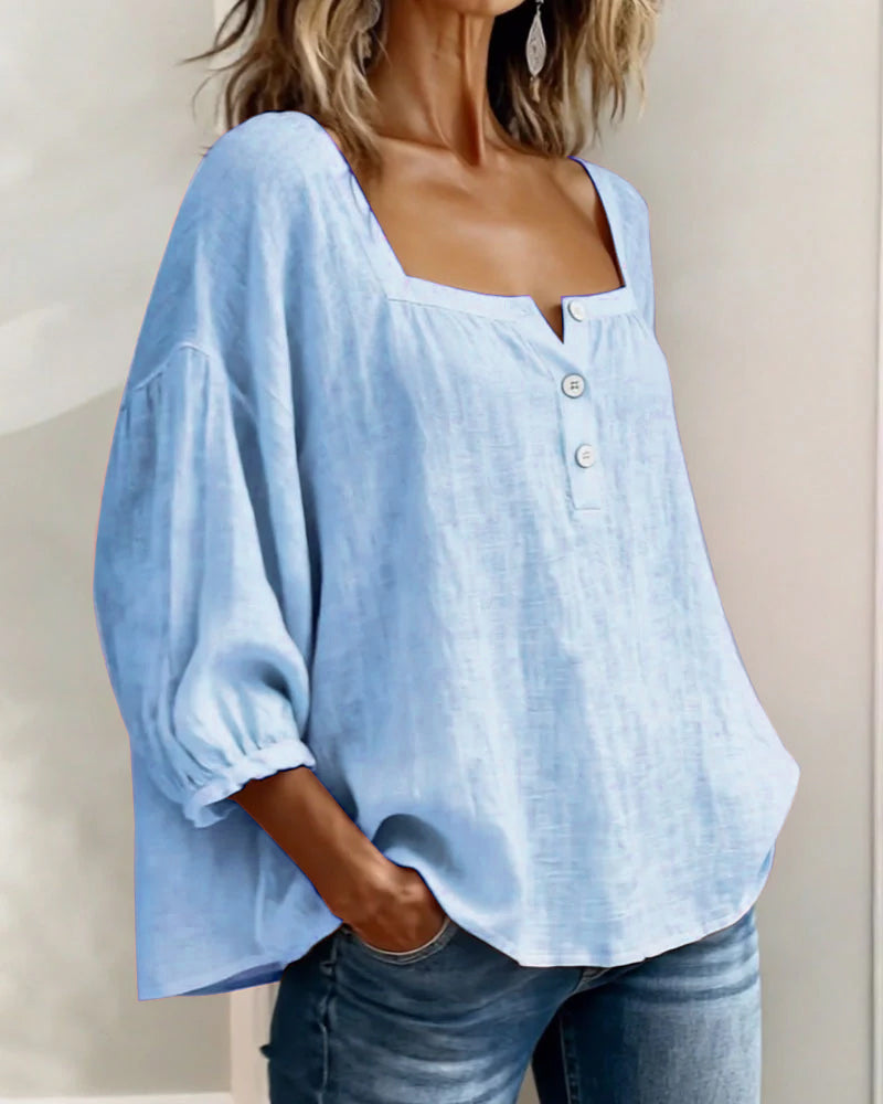 Valentina – Blusa cuello cuadrado manga larga