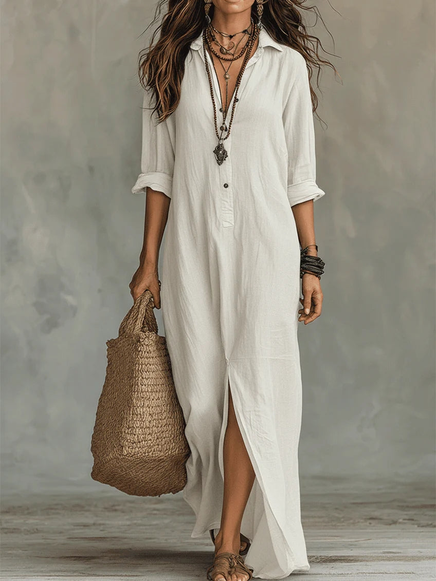Mireia – Vestido maxi con cuello estructurado