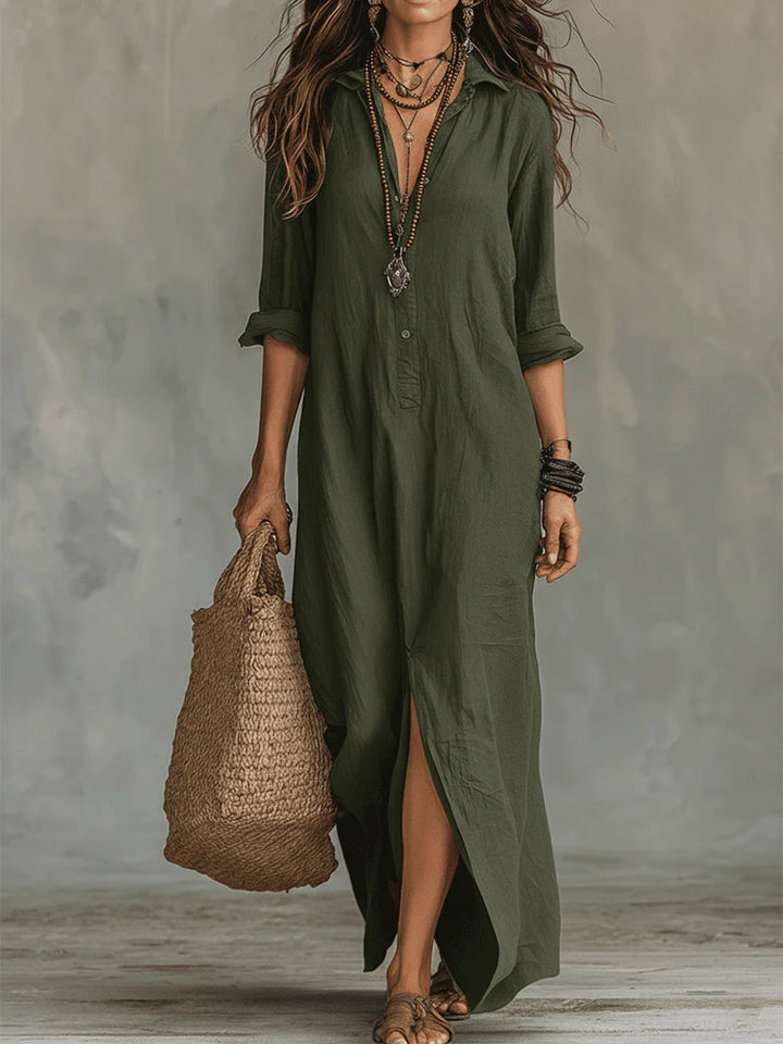 Mireia – Vestido maxi con cuello estructurado