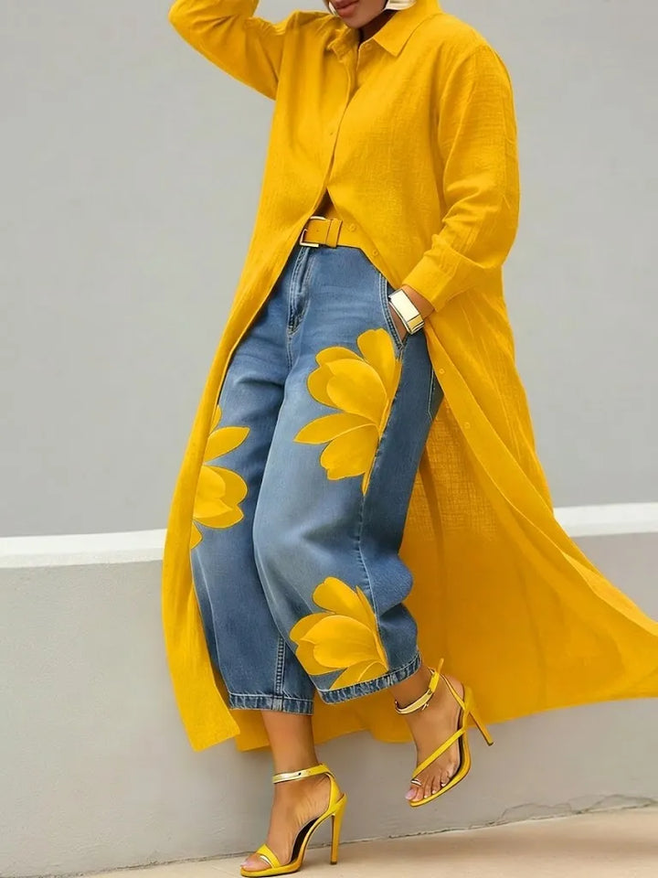 FLORA – Jeans florales anchos + camisa incluida gratis