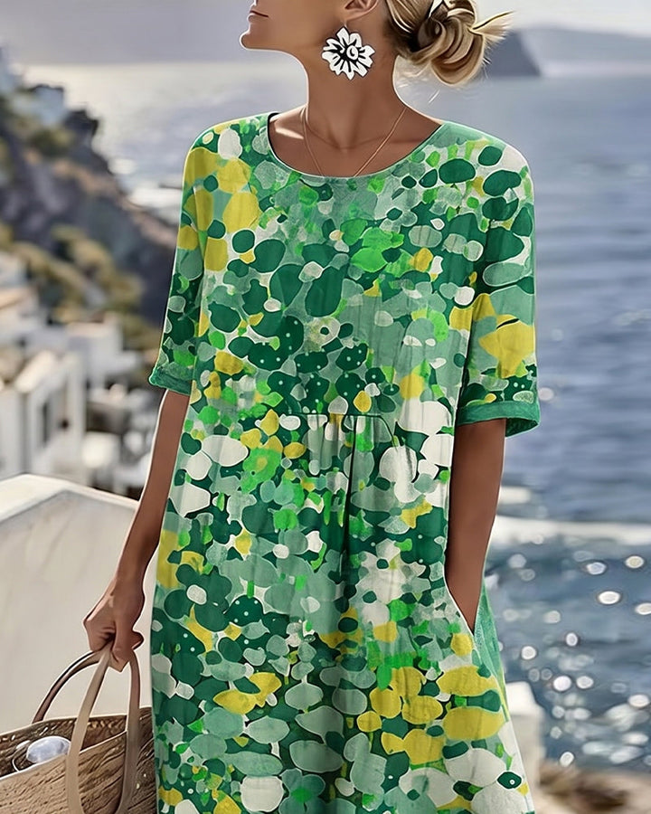 Lucía – Vestido midi floral cuello redondo