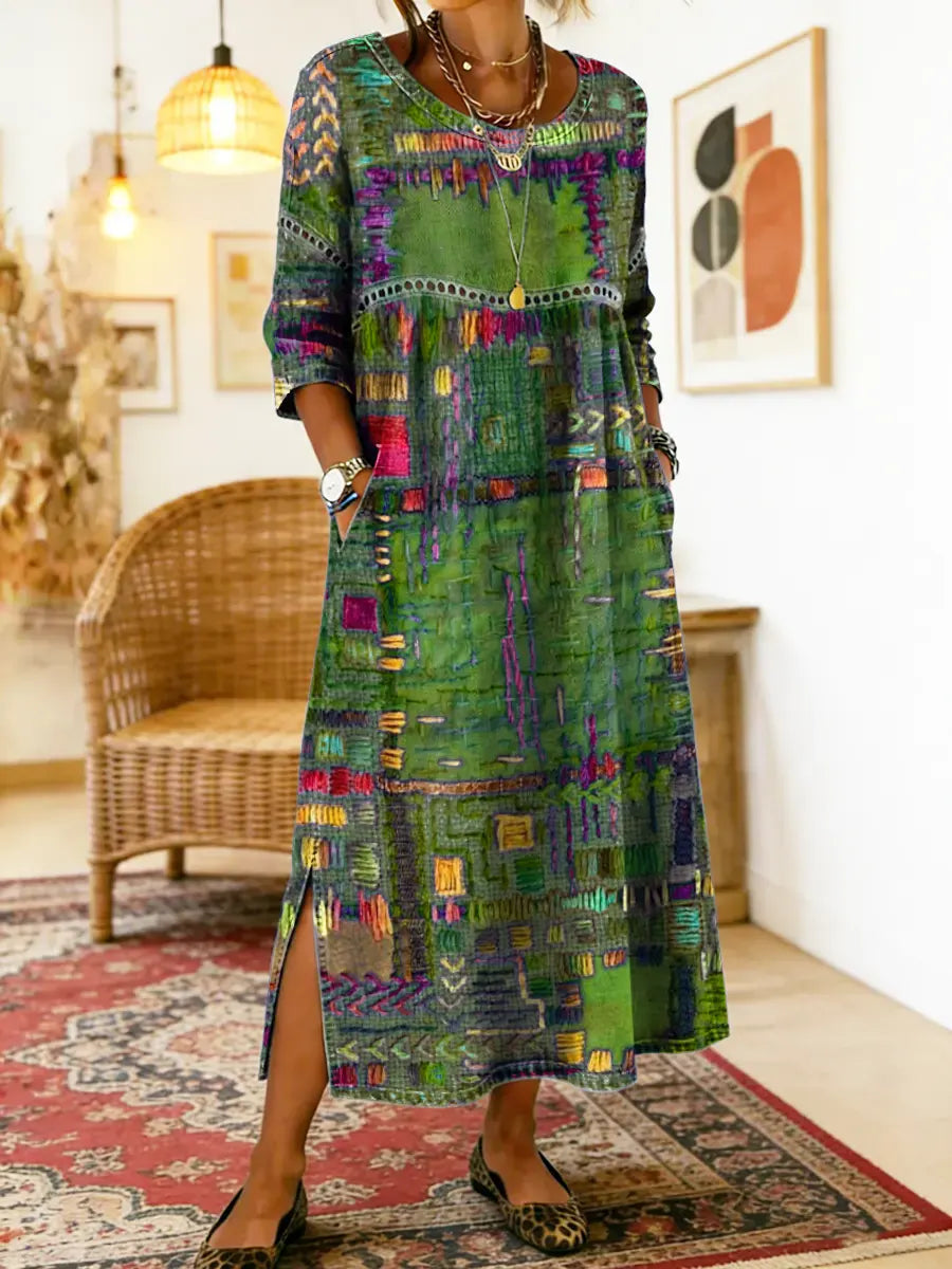 Isabelle – Vestido boho multicolor patchwork étnico