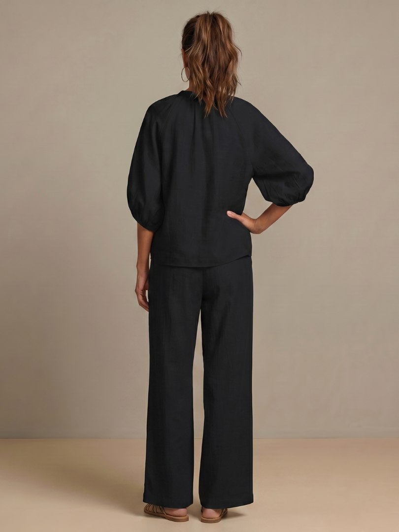 Natalia – Conjunto de blusa elegante y pantalones de pierna ancha