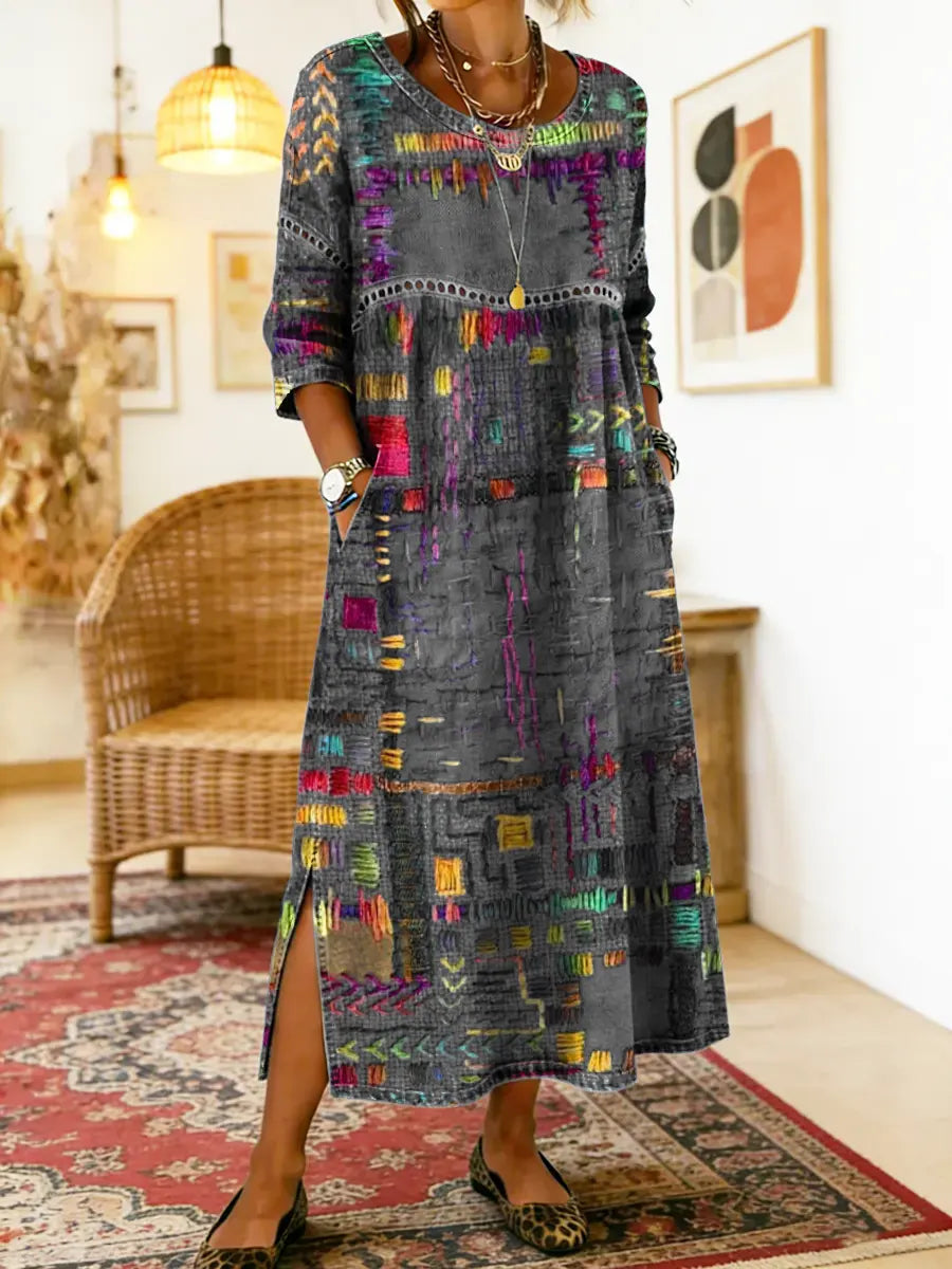 Isabelle – Vestido boho multicolor patchwork étnico