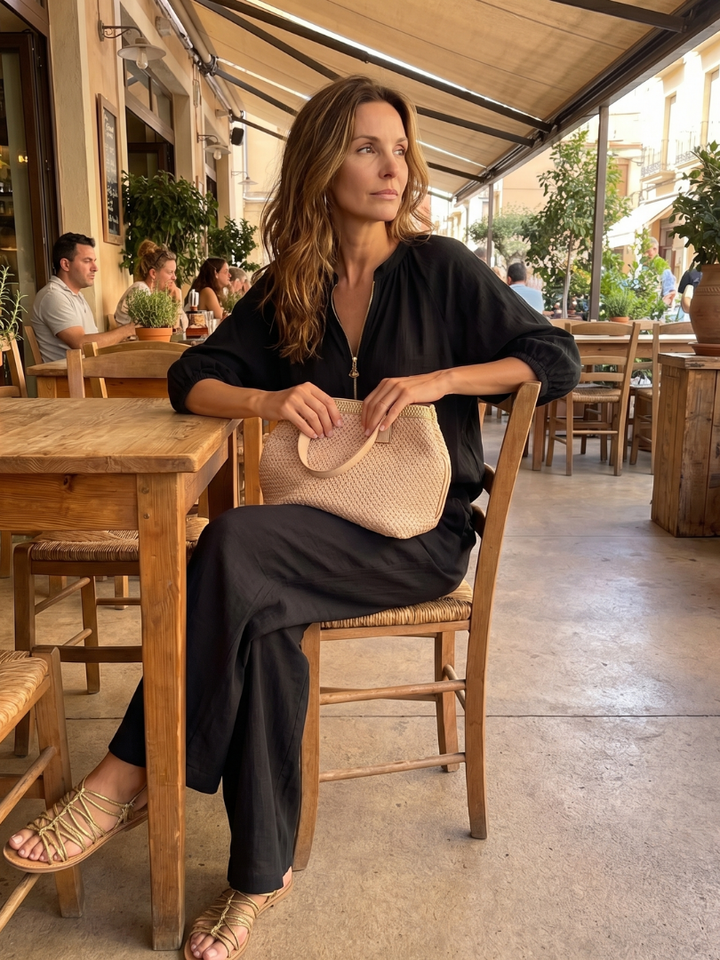 Natalia – Conjunto de blusa elegante y pantalones de pierna ancha