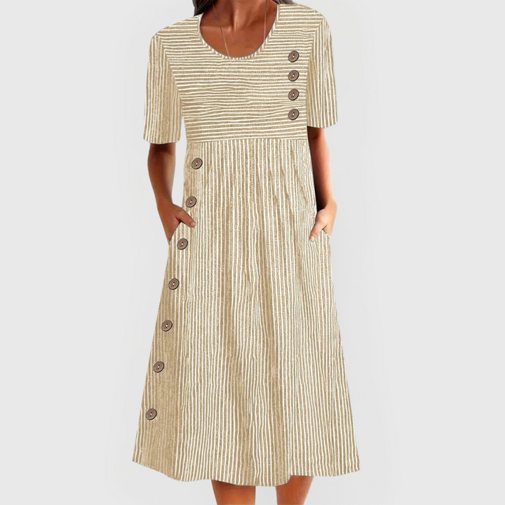 Sofía – Vestido midi rayas verticales con bolsillos