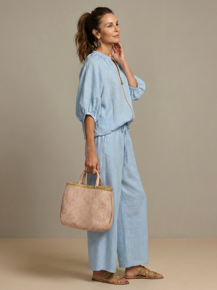 Natalia – Conjunto de blusa elegante y pantalones de pierna ancha