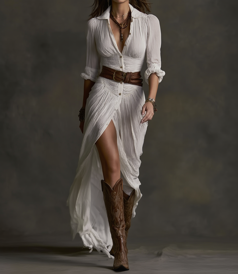 Clara – Vestido largo elegante con cuello invertido