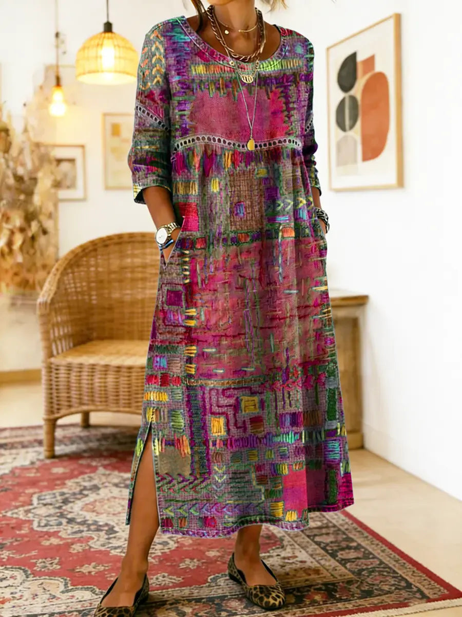 Isabelle – Vestido boho multicolor patchwork étnico