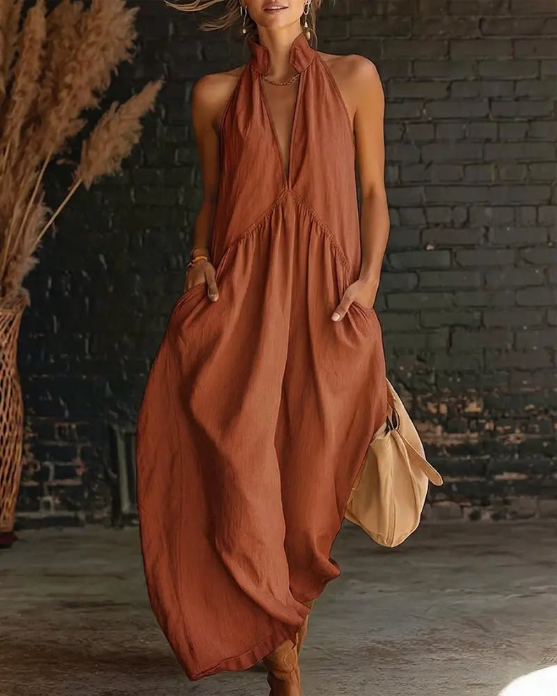 Claudia – Vestido maxi cuello alto sin mangas