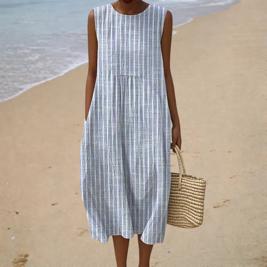 Anaïs – Vestido midi marinero rayas finas