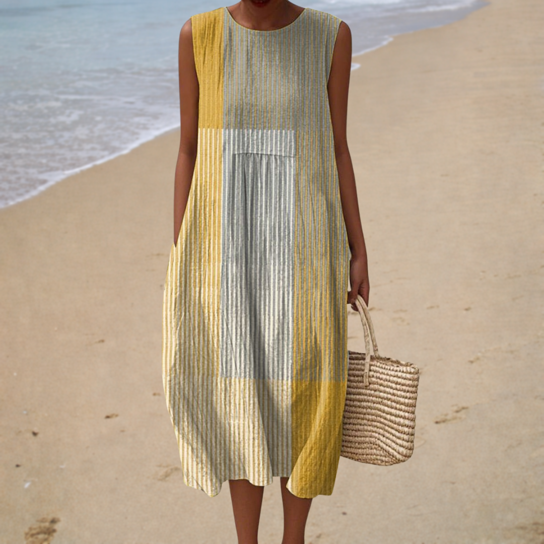 Clémence – Vestido midi sin mangas cuello redondo