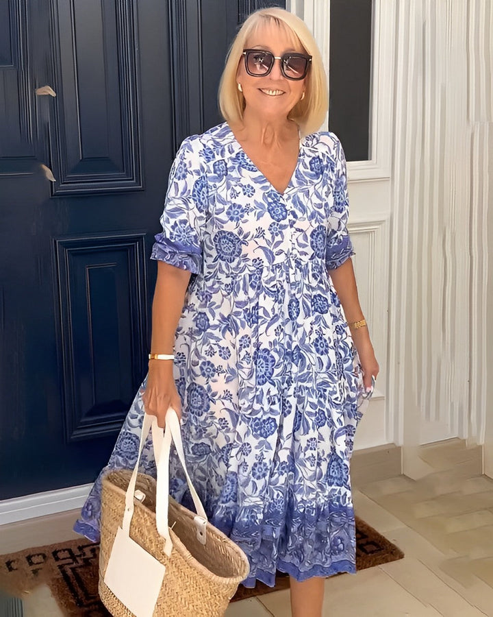 Clara – Vestido floral escote en V y falda A-line