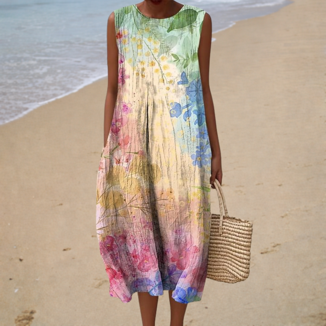 Lucienne – Vestido midi boho estampado sin mangas