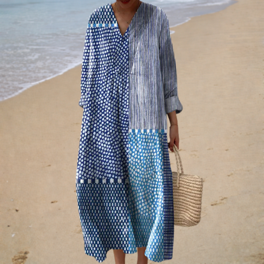 Alicia – Vestido largo escote en V gráfico