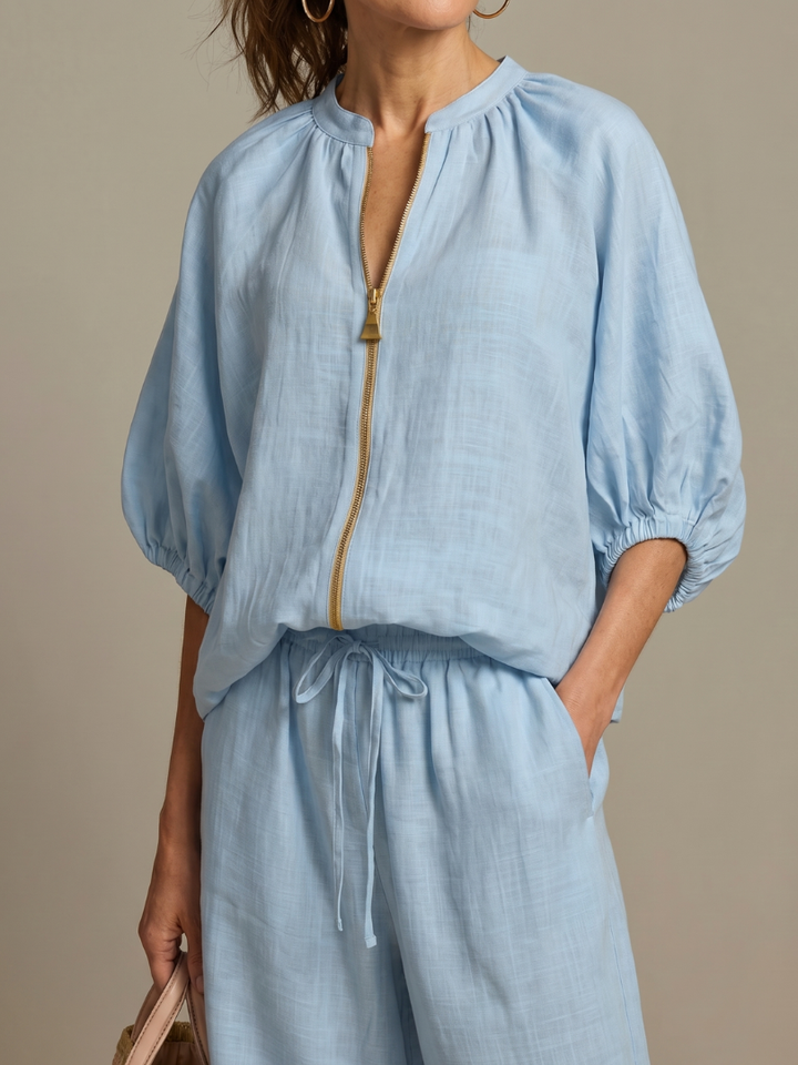 Natalia – Conjunto de blusa elegante y pantalones de pierna ancha