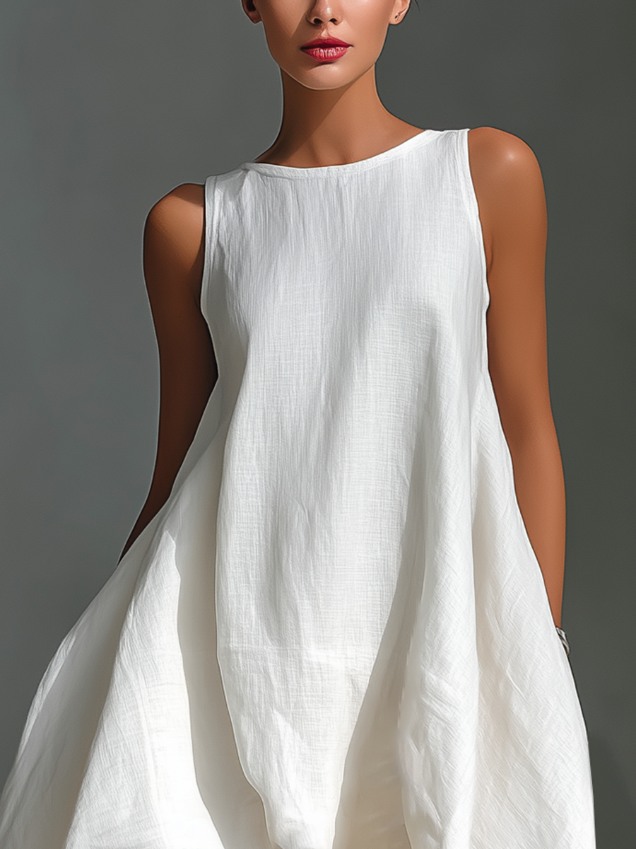 Elena – Vestido midi blanco con corte asimétrico elegante