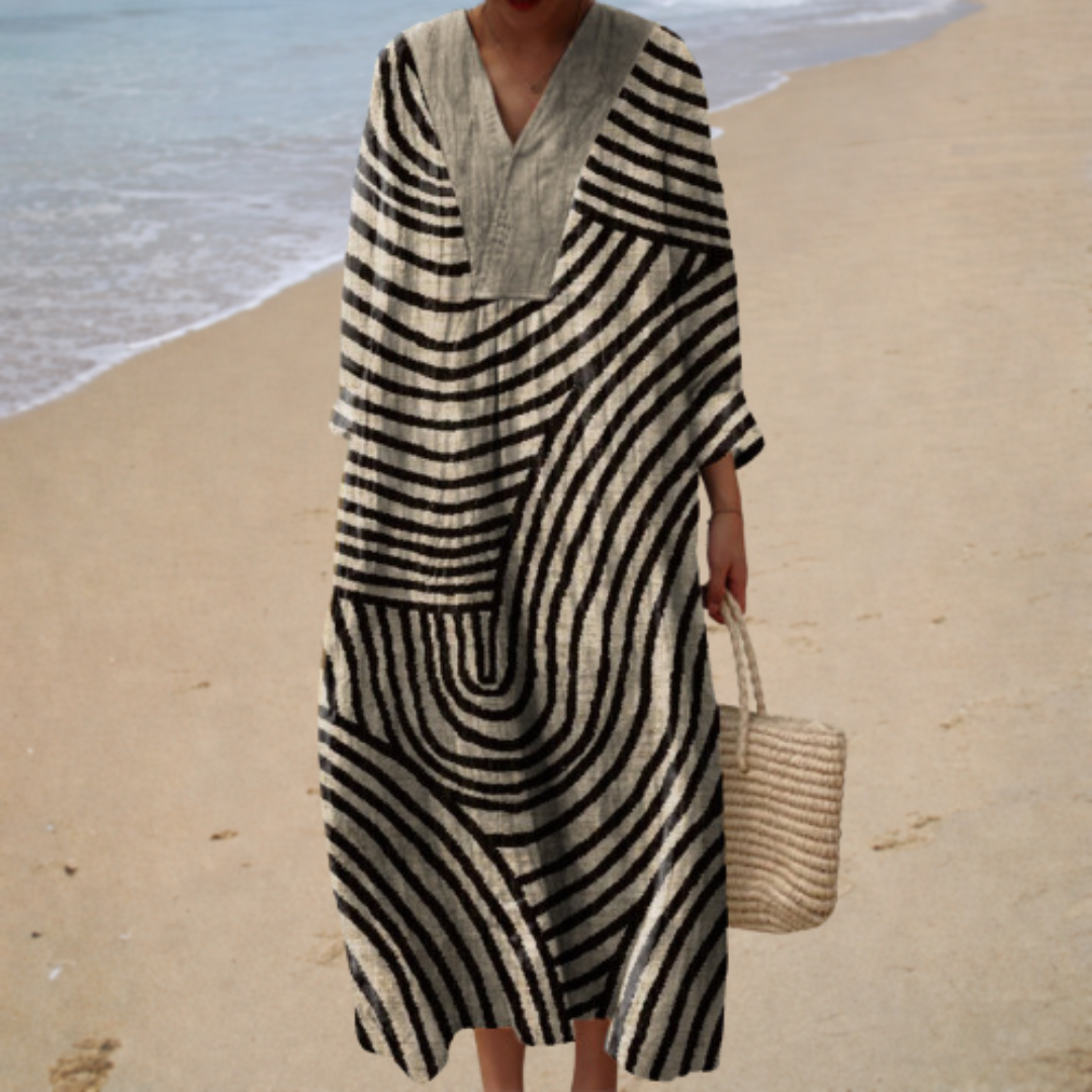 Solène – Vestido largo escote en V gráfico