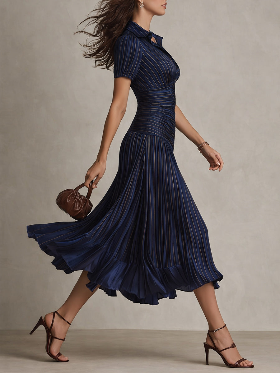 Adriana – Vestido midi elegante de rayas retro