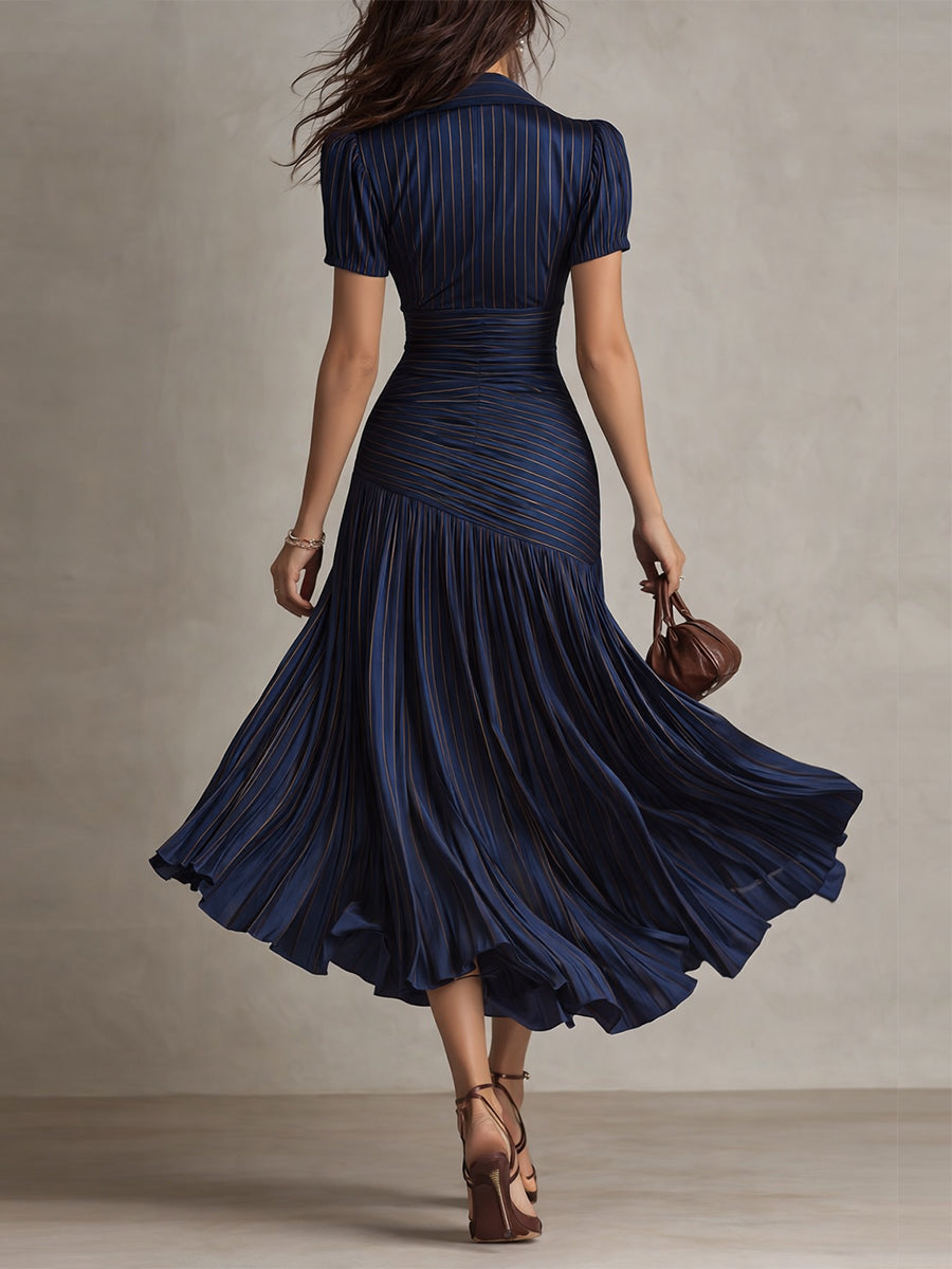 Adriana – Vestido midi elegante de rayas retro