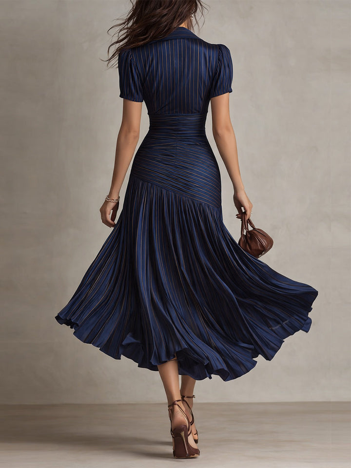 Adriana – Vestido midi elegante de rayas retro