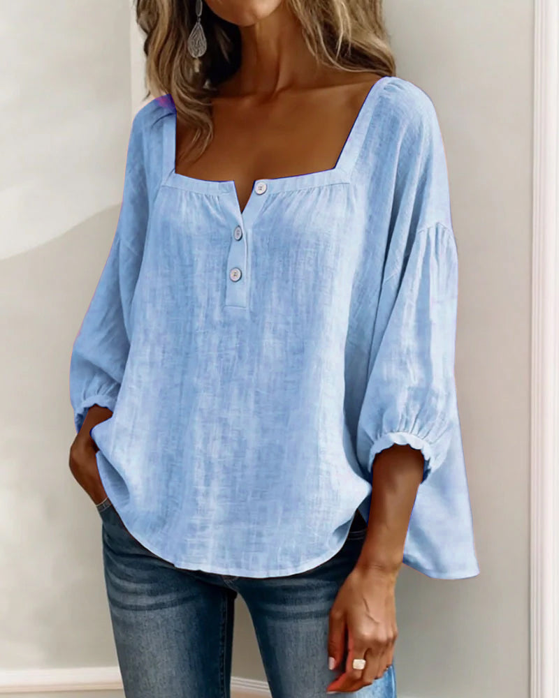 Valentina – Blusa cuello cuadrado manga larga
