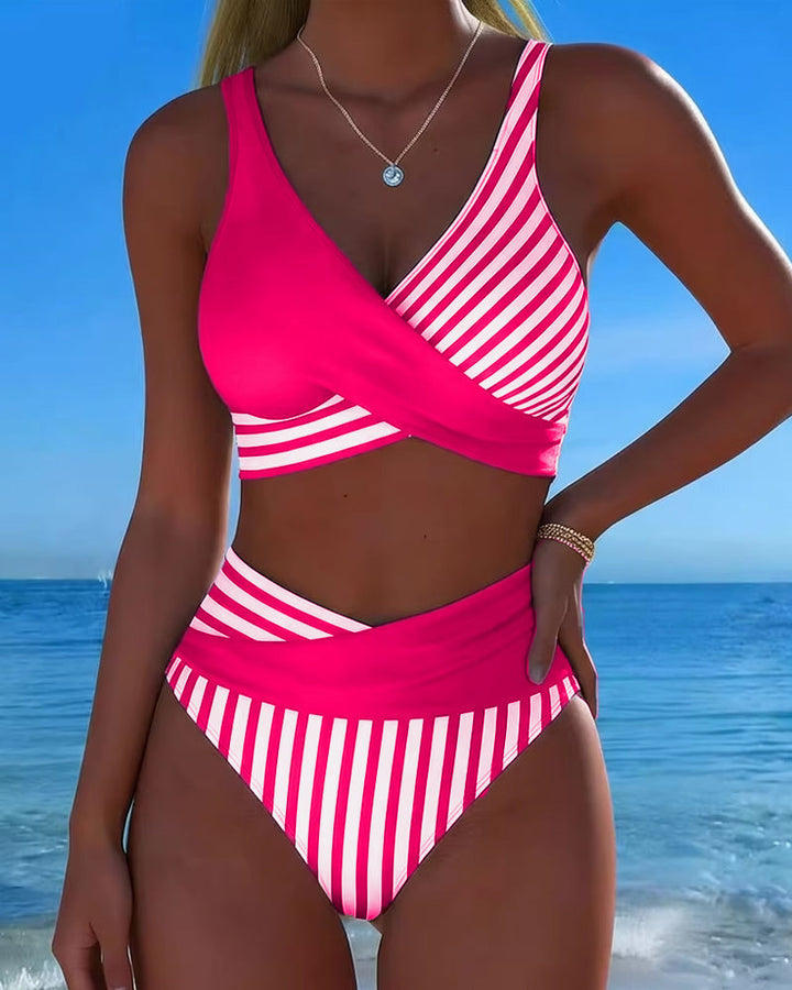 Valeria – Bikini cruzado de talle alto a rayas